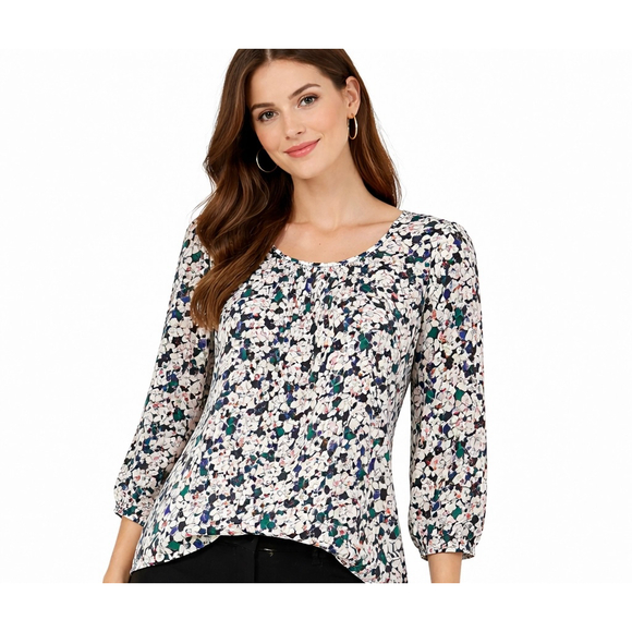 TALBOTS Tops - Women's TALBOTS Floral Blouse S White Black